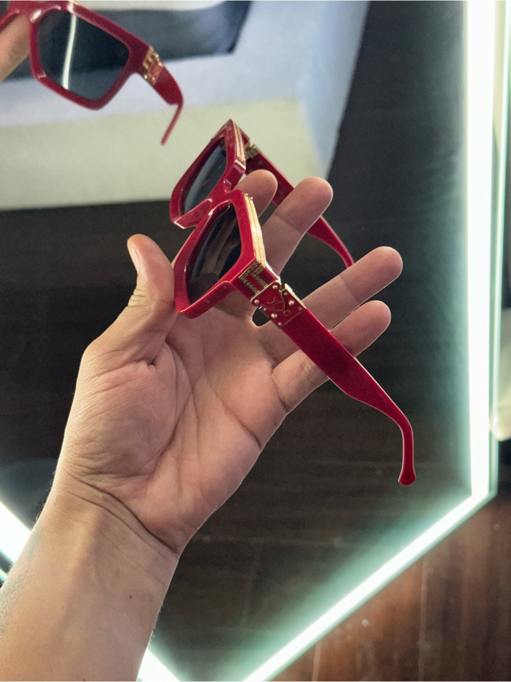 Louis Vuitton Red Square Sunglasses with Gold Accents